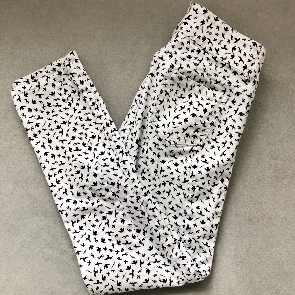 Oh Pomp! Skinny Jeans White Black Birds Sz 32